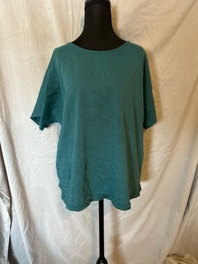 Pure Jill Relaxed Short Sleeve Teal Green Size M 100% Organically Grown Cotton